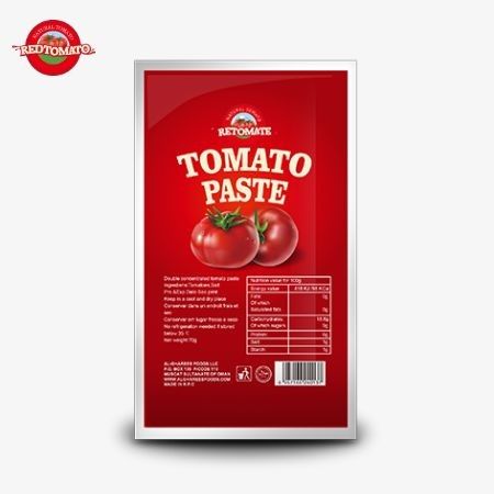 Kantong rata dengan harga pabrik dari pasta tomat 70g tersedia dengan tingkat kemurnian mulai dari 30% hingga 100%