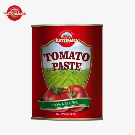 Dibuat dengan cermat di Cina kualitas superior kami 850g pasta tomat kaleng membanggakan 28/30% konsentrasi Brix