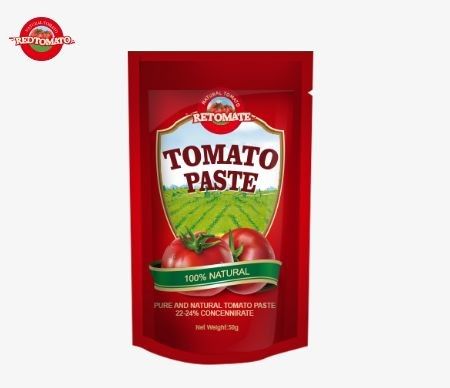 50g Stand-Up Sachet Tomato Paste Memenuhi Standar ISO, HACCP Dan BRC Untuk Harga Pabrik