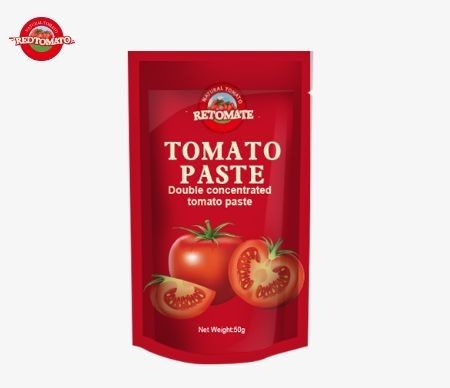 50g Stand-up Sachet of Tomato Paste Memenuhi Standar ISO HACCP Dan BRC Memastikan Kepatuhan Dengan Harga Pabrik