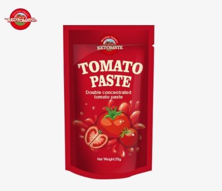 Mengikuti Standar ISO HACCP dan BRC Kami 50g Stand-up Sachet of Tomato Paste Untuk Peraturan Harga Pabrik