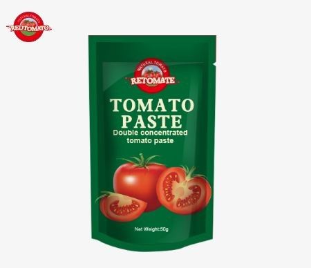 50g Stand-up Sachet of Tomato Paste kami memenuhi standar ISO HACCP dan BRC memastikan kepatuhan terhadap harga pabrik
