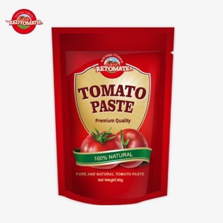 80 g pasta tomat terkonsentrasi ganda dalam kantong berdiri dengan tingkat kemurnian mulai dari 30% hingga 100%