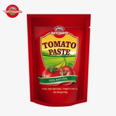 80g Pasta Tomat Double-Concentrated Dikemas dalam Kantong Berdiri Dengan Tingkat Kemurnian Mulai dari 30% Sampai 100%