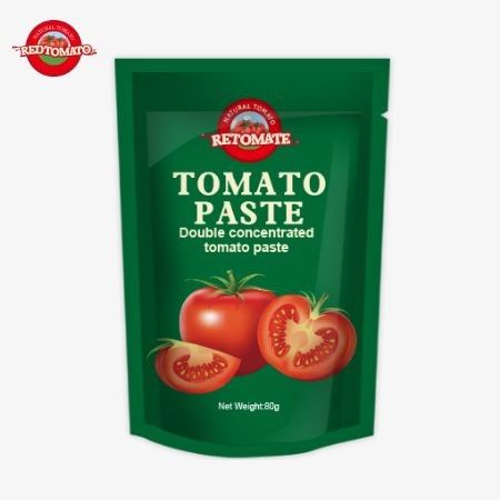 80g Stand-up Bag of Double-Concentrated Tomato Paste dengan tingkat kemurnian mulai dari 30% sampai 100%