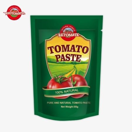 80g Stand-Up Bag of Double-Concentrated Tomato Paste ditawarkan dengan tingkat kemurnian yang bervariasi dari 30% hingga 100%