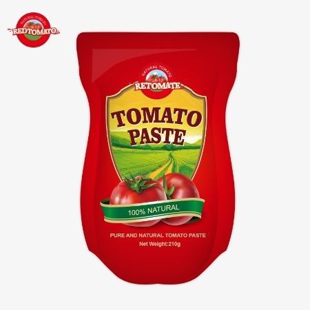 210g dalam kantong berdiri Pasta tomat diproduksi sesuai dengan ISO HACCP BRC dan standar produksi FDA