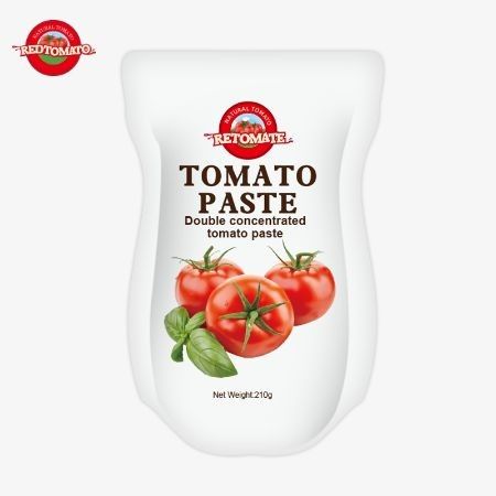 Produksi pasta tomat sachet berdiri 210g sesuai dengan ISO HACCP BRC dan standar produksi FDA