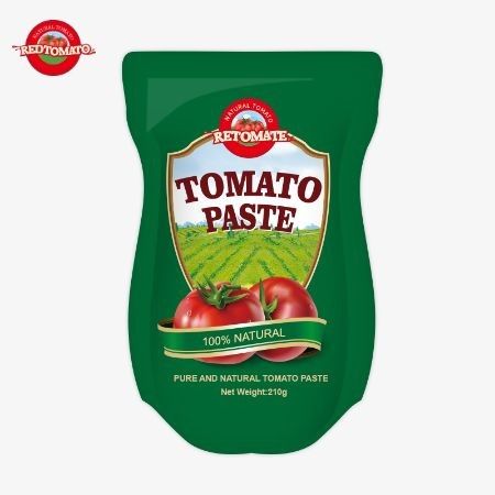 Produksi pasta tomat sachet berdiri 210g memenuhi ISO HACCP BRC dan FDA standar manufaktur