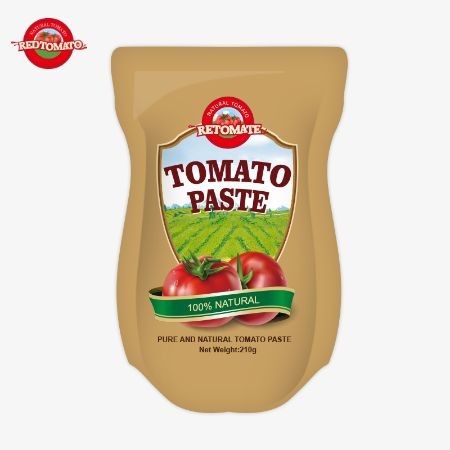 Produksi pasta tomat sachet berdiri 210g memenuhi standar ISO HACCP BRC dan FDA