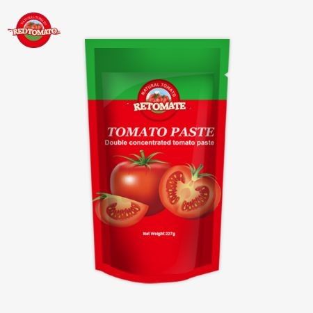 ISO Pouch Tomato Paste 227g Triple Concentrated Tomato Paste dengan tingkat kemurnian dari 30% hingga 100%
