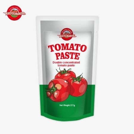 ISO Pouch Tomato Paste 227g, Double Concentrated Tomato Paste dengan tingkat kemurnian mulai dari 30% hingga 100%