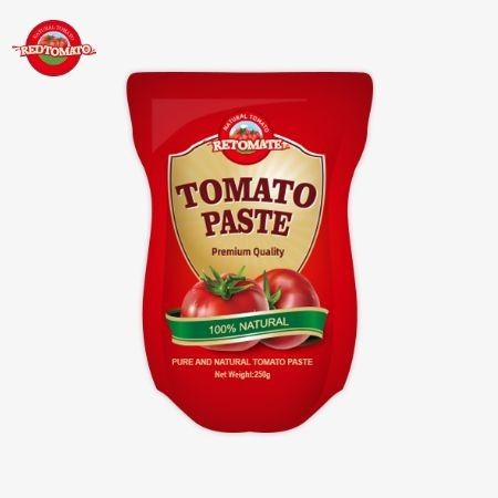 250g Pasta Tomat Manis Dan Pedas Dikemas dengan Nyaman Dalam Kantong Berdiri Dengan Kemurnian Dari 30% Sampai 100%.
