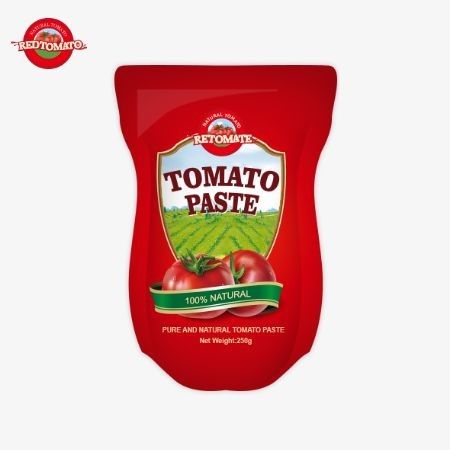 Dalam kantong berdiri ini menawarkan berisi 250g manis dan pedas pasta tomat dengan kemurnian berkisar dari 30% sampai 100%