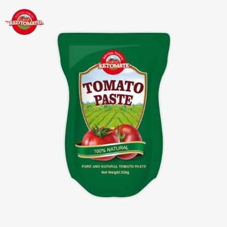 Kantong Stand-Up berisi 250g pasta tomat manis dan pedas dengan kisaran kemurnian 30% sampai 100%