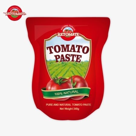 Kantong Stand-Up berisi 340g pasta tomat manis dan pedas dengan kisaran kemurnian dari 30% sampai 100%