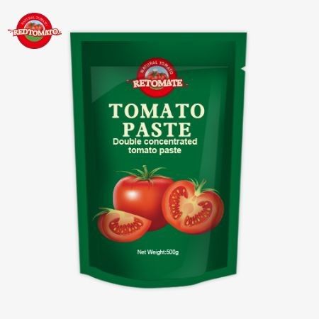 500g Stand-up Sachet of Tomato Paste menawarkan kemasan yang nyaman, rasa yang kaya dan kemurnian mulai dari 30% hingga 100%
