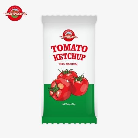 Sebuah kantong ketchup tomat 10 gram menawarkan rasa manis yang kaya dibuat dengan bahan alami, tersedia dengan harga pabrik