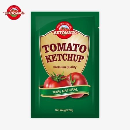 Premium 50g ketchup sachet dari Cina disertifikasi oleh ISO HACCP dan FDA tersedia dengan harga pabrik