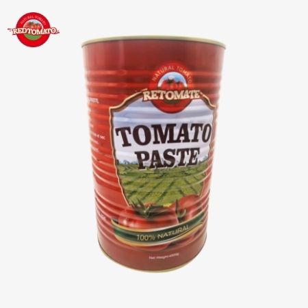 Pasta tomat Retomate kalengan 4500g (Brix 28–30%) tersedia di bawah merek kami dengan layanan desain merek dan kemasan lengkap