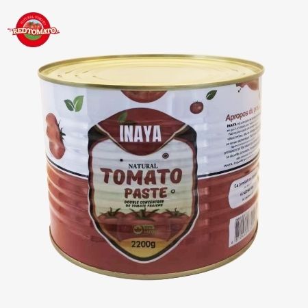 INAYA 2200g Pasta Tomat Kalengan Dengan Tutup Keras Terbuka Pekat Ke Brix 28–30% Tersedia Dengan Layanan Desain Kemasan.