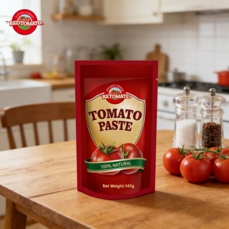 140g Stand-Up Sachet Pasta Tomat Garam dan Manis 26%-28% Kemurnian - OEM Tersedia