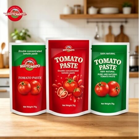 70g Pasta Tomat Tiga Kali Konsentrasi Kantong Berdiri Cetak Kustom untuk Kemasan Segar