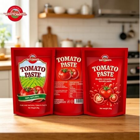 Kantong Stand-Up 80g Pasta Tomat Konsentrat Ganda dengan Kemurnian 30-100% untuk Masakan Serbaguna