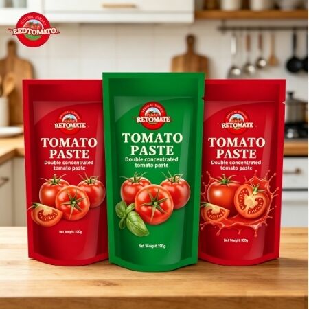100g Stand-Up Sachet Tomato Paste Double-Concentrated dengan 30%-100% Purity untuk memasak dan bumbu
