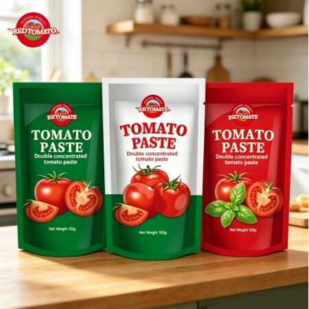 Premium 100g Stand-Up Sachet Tomato Paste dengan konsentrasi tiga kali lipat dan ISO, HACCP, BRC, FDA Certification