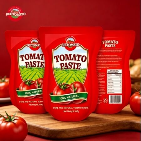 Pasta Tomat Stand Up Sachet 340g dengan Sertifikasi ISO, HACCP, BRC dan Konsentrasi Tiga Kali Lipat