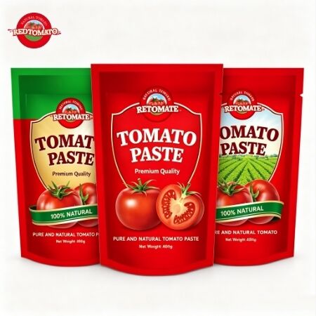 400g Pasta Tomat Sachet Stand-Up dengan Kemurnian 30%-100%, Konsentrasi Tiga Kali Lipat, dan Sertifikasi ISO, HACCP, BRC, FDA