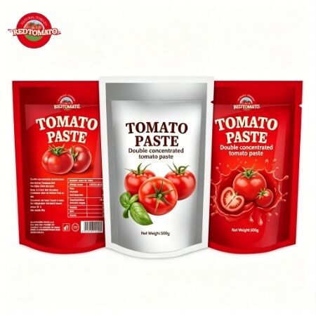 Pasta tomat terkonsentrasi ganda dalam kantong berdiri 500g untuk penggunaan yang nyaman