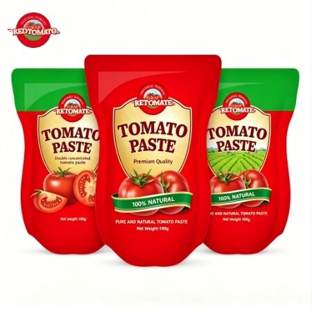 1100g Stand Up Sachet Tomato Paste dengan konsentrasi tiga kali lipat dan ISO, HACCP, BRC, FDA sertifikasi