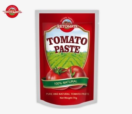 Premium 70g Tomato Paste Sachet Double terkonsentrasi dalam kedua desain datar dan berdiri