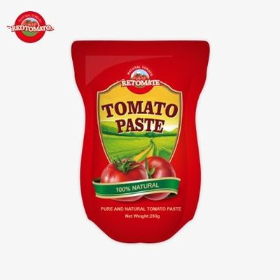 Kantong Stand-Up ini berisi 250g Pasta Tomat Manis dan Pedas dengan kemurnian mulai dari 30% sampai 100%