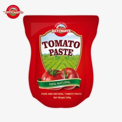 Kantong Stand-Up berisi 340g pasta tomat manis dan pedas dengan kisaran kemurnian dari 30% sampai 100%