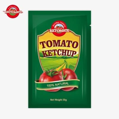 Premium 50g ketchup sachet dari Cina, disertifikasi oleh ISO, HACCP, dan FDA, tersedia dengan harga pabrik