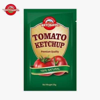 Premium 50g ketchup sachet dari Cina disertifikasi oleh ISO HACCP dan FDA tersedia dengan harga pabrik