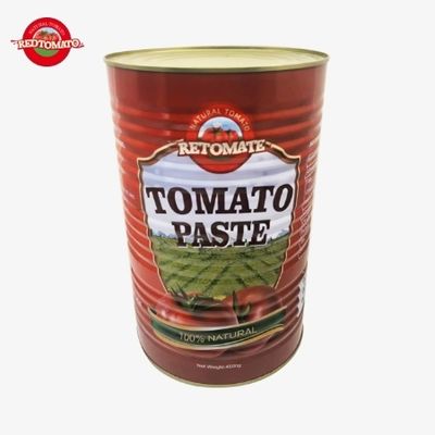 Pasta tomat Retomate kalengan 4500g (Brix 28–30%) tersedia di bawah merek kami dengan layanan desain merek dan kemasan lengkap