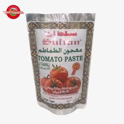 Sachet Pasta Tomat Merek SULTAN Berkualitas Tinggi Tersedia Desain Berdiri Konsentrat Ganda Dan Berat 70g Brix 22–24%